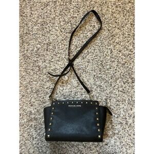 Michael Kors Studded Selma Crossbody Shoulder Bag Gold Hardware Black